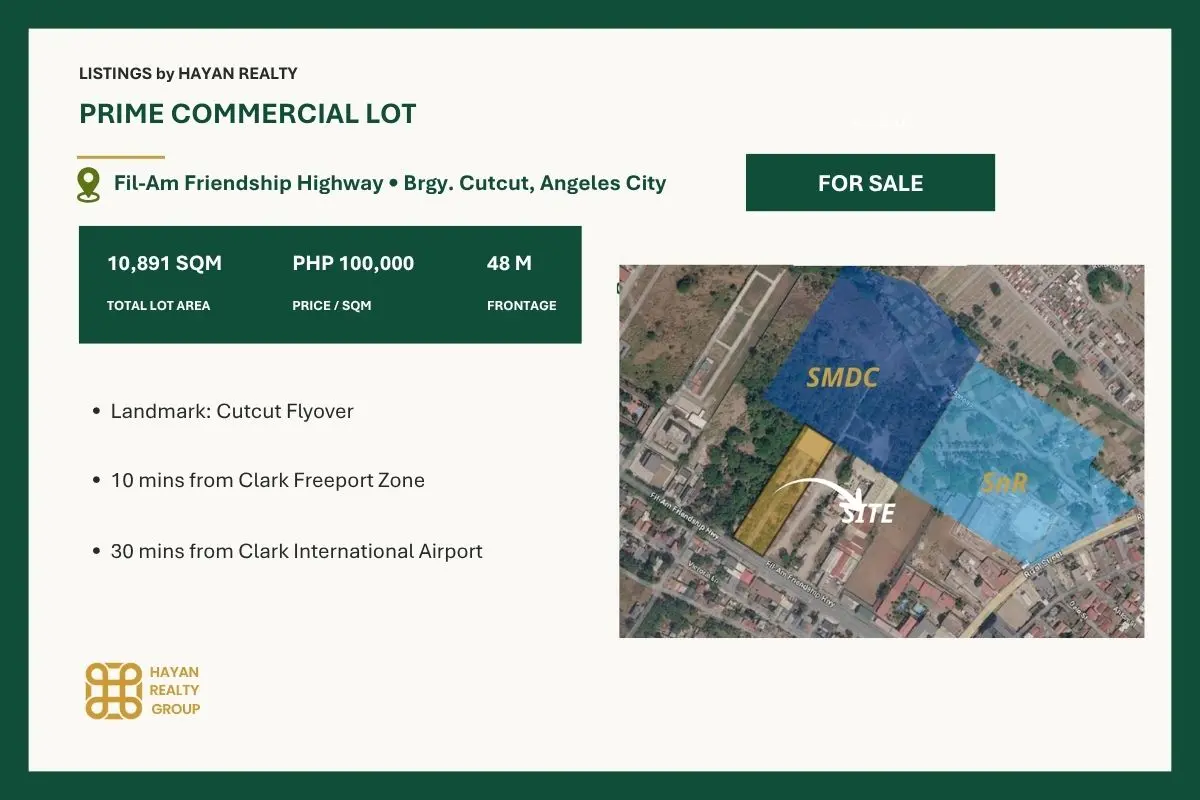 Aerial location map of commercial lot along Fil-Am Friendship Highway near SMDC and S&R in Angeles City