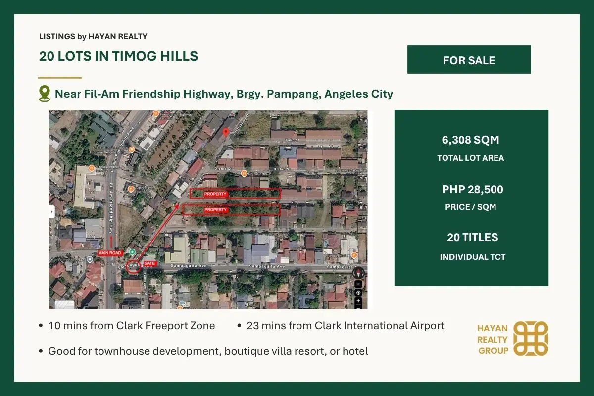 Aerial map showing Timog Hills property lots near Fil-Am Friendship Highway in Angeles City